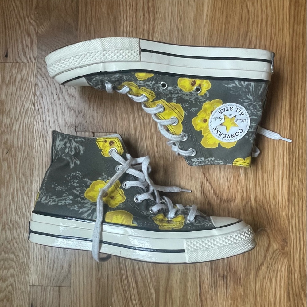 Converse chuck Taylor high top, platform, yellow flowers / green, 7.5 Wc5.5 M